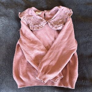 Zara Pink Sweater with Floral Ruffle Collar